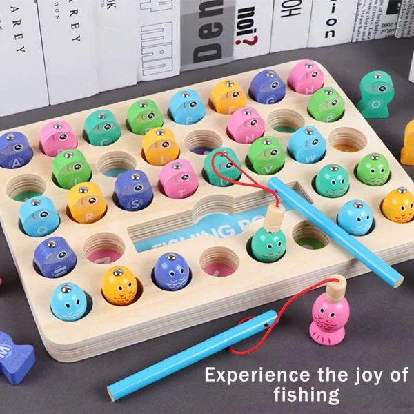 Wooden magnetic fishing toy, baby concentration training game