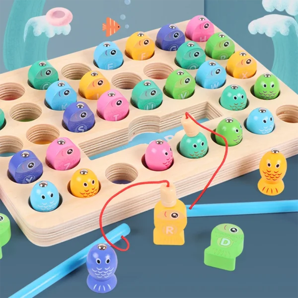 Wooden magnetic fishing toy, baby concentration training game