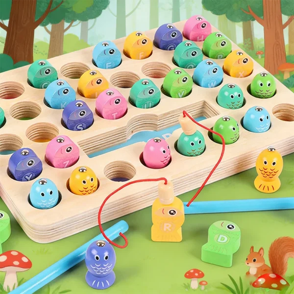 Wooden magnetic fishing toy, baby concentration training game